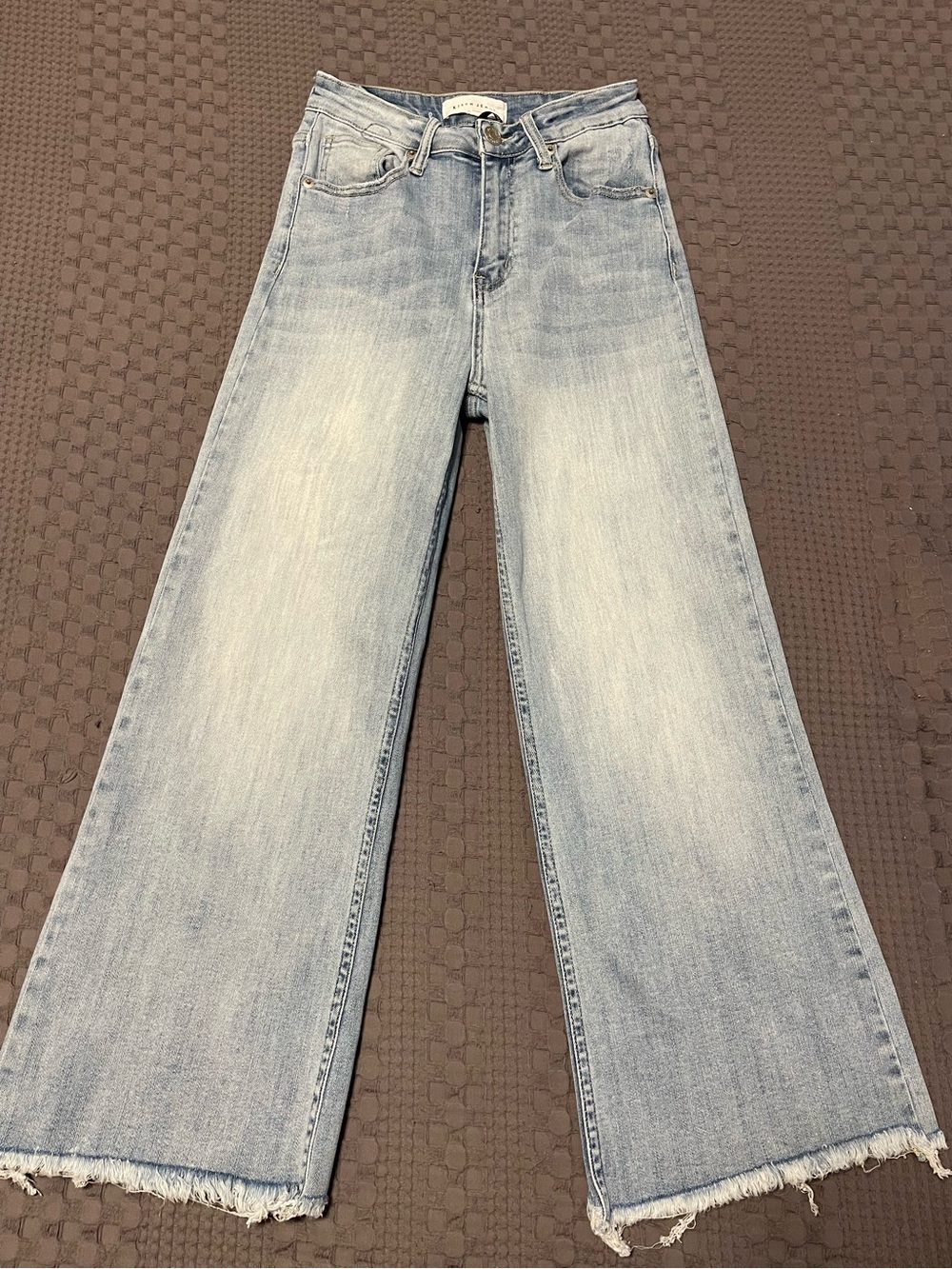 Risen LA High-Rise Light Blue Wide Leg Jeans with Frayed Hem